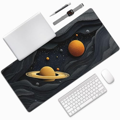 Galactic Space Planet Large Gaming Mouse Pad, Non-Slip Rubber Base, Desk Keyboard Mat, 35.4" x 15.7", Gift for Teens - color: Galactic Space Planet