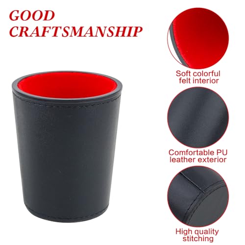 Felt-Lined PU Leather Dice Cup Set, 6 Quiet Dice Shaker Cups with 36 Dices for Bar Party Yahtzee Farkle Dice Games, Red and Black - color: Red#dice Cup Set