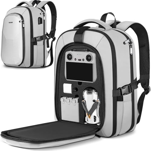 PEKREWS Case for DJI Mini 3 / Mini 4 Pro, for RC 2, RC-N3/N2/N1 Controller | Fits 15.6'' Laptop, Expandable 30L Drone Backpack, Waterproof Hard Carrying Case, for DJI Fly More Combo, Travel Backpack - color: Silver Grey