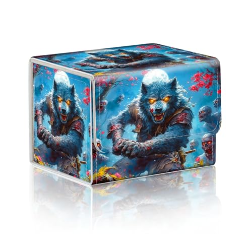 Trading Card Storage Box, Holds 100+ for MTG Cards, Premium PU Leather with Magnetic Closure, Werewolf Battling Zombies Durable Deck Box for Magic the Gathering, Trading Card Games - color: Werewolf Battling Zombies