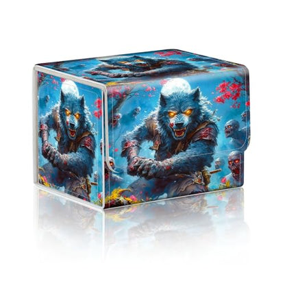 Trading Card Storage Box, Holds 100+ for MTG Cards, Premium PU Leather with Magnetic Closure, Werewolf Battling Zombies Durable Deck Box for Magic the Gathering, Trading Card Games - color: Werewolf Battling Zombies
