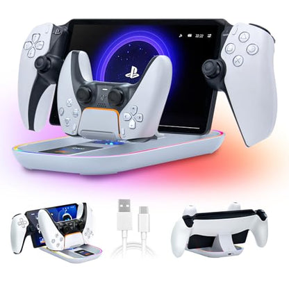 PlayStation Portal Charging Dock - Fast Charge for PS Portal Remote Player & PS5 Controller, RGB Light Effects, LED Indicator, USB-C Cable - Gaming Accessories for PlayStation Portal Setup - style: 2-in-1