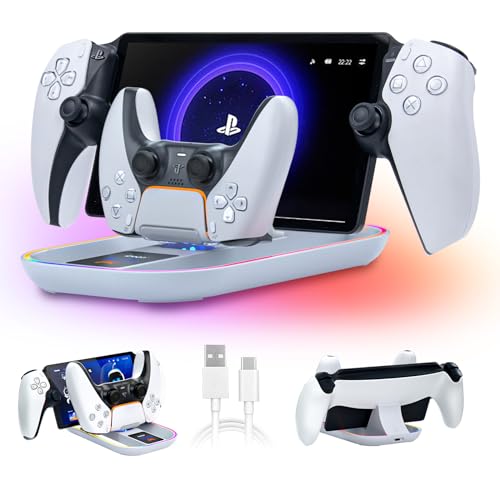 PlayStation Portal Charging Dock - Fast Charge for PS Portal Remote Player & PS5 Controller, RGB Light Effects, LED Indicator, USB-C Cable - Gaming Accessories for PlayStation Portal Setup - style: 2-in-1