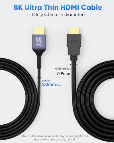 HDMI Cable 10 FT 8K Thin HDMI Cable, 48Gbps Slim HDMI Cord 10FT Support 8K@60Hz, 4K@60Hz, Dynamic HDR, 3D Compatible with Laptop, HDTV, Monitor, Projector, PS5/PS4, Xbox - size: 10FT
