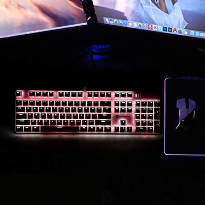 Merdia 104 Keys Full Size Mechanical Keyboard | Blue Switch, Pink & White Color 104 Keys US Layout Led Backlit Hot Swappable Wired Mechanical Light Up Pink Keyboard | Wired Gaming Computer Keyboards - color: Blue Switch Pink & White