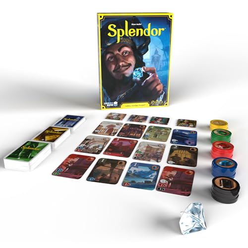 Asmodee Splendor Board Game - Gem Trading & Engine-Building Strategy for Adults & Families, Adult Board Games, Family Fun for Adults, 2-4 Players Ages 10+, 30 Minute Playtime | Build a gem empire, recruit noble patrons, and earn prestige through strategic