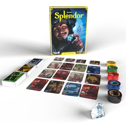 Asmodee Splendor Board Game - Gem Trading & Engine-Building Strategy for Adults & Families, Adult Board Games, Family Fun for Adults, 2-4 Players Ages 10+, 30 Minute Playtime | Build a gem empire, recruit noble patrons, and earn prestige through strategic