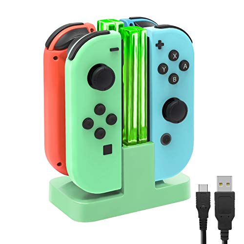 FASTSNAIL Switch Controller Charger for Nintendo Switch for JoyCons - Green | 4-in-1 Switch Controllers Charging Dock Station, Fast Charger Stand for Joycon 1 Accessories, LED Indicator, Charging Cable - color: Green, size: 6.2/7.0 inch