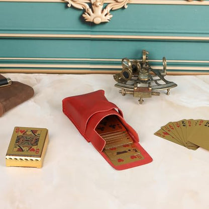 Red Leather Playing Card Case 1 Deck - Handmade Full-Grain Leather Playing Cards Storage Box - Game Playing Card Box Case Fits Poker & Bridge Size Cards, Game Card Playingcard Holder Case - color: Red