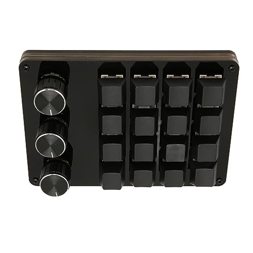 One Handed Macro Programmable Keypad, USB Mini 16 Keys 3 Knobs Hotswap Mechanical Gaming Keyboard with Blue Switch, for Gaming, Office
