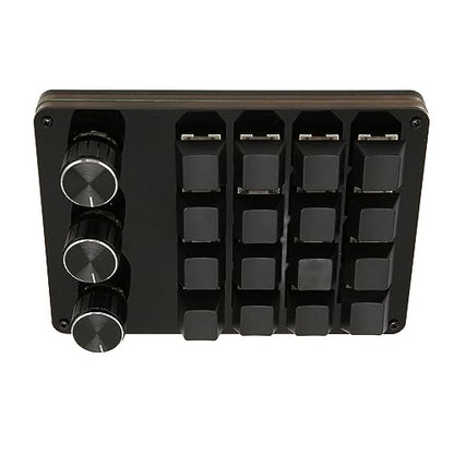 One Handed Macro Programmable Keypad, USB Mini 16 Keys 3 Knobs Hotswap Mechanical Gaming Keyboard with Blue Switch, for Gaming, Office