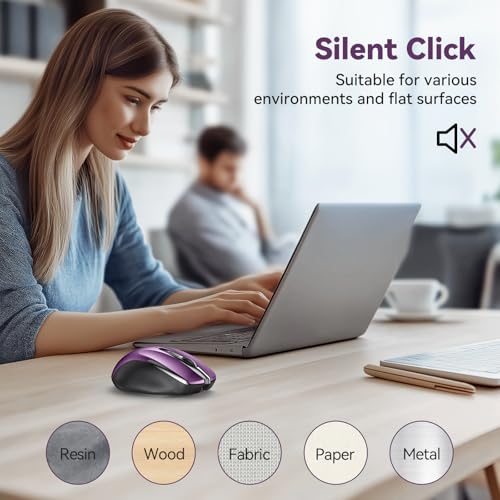 TechRise Bluetooth Mouse (BT5.0/3.0 & 2.4G) Rechargeable Wireless Mouse, 4800 DPI Optical Tracking, 6 Adjustable DPI, 2.4GHz with USB A Receiver, Quiet Clicks, Ergonomic Grips, 6 Buttons - Purple - color: Purple