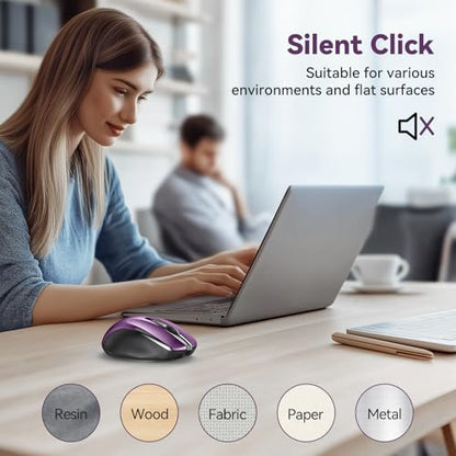 TechRise Bluetooth Mouse (BT5.0/3.0 & 2.4G) Rechargeable Wireless Mouse, 4800 DPI Optical Tracking, 6 Adjustable DPI, 2.4GHz with USB A Receiver, Quiet Clicks, Ergonomic Grips, 6 Buttons - Purple - color: Purple