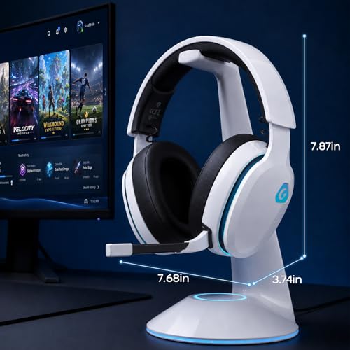 AOC 2.4GHz Wireless Gaming Headset for PS5, PS4 Fortnite & Call of Duty/FPS Gamers, PC, Switch, Bluetooth 6.0 Gaming Headphones with Noise Canceling Mic, 7.1 Virtual Surround, 45Hr Battery -White - color: White