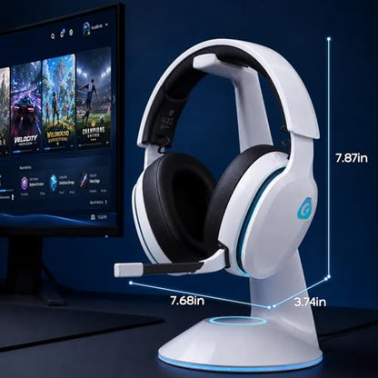 AOC 2.4GHz Wireless Gaming Headset for PS5, PS4 Fortnite & Call of Duty/FPS Gamers, PC, Switch, Bluetooth 6.0 Gaming Headphones with Noise Canceling Mic, 7.1 Virtual Surround, 45Hr Battery -White - color: White