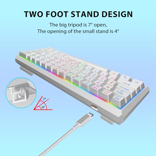Snpurdiri 60% Wired Mechanical Gaming Keyboard (White, Red Switches) | RGB Backlit 61 keys Small Gaming Keyboard for Windows Laptop PC Mac - color: White/Red Switch