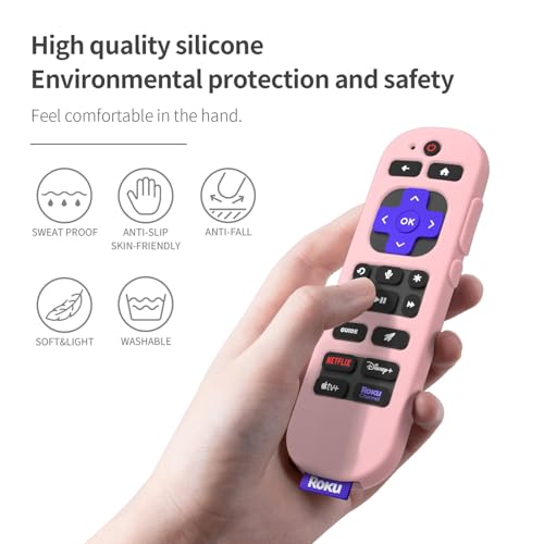 Silicone Cover for Roku Voice Remote Pro 2nd Ed. Roku Remote Control RCB1R Protective Silicone Case Sleeve Shockproof Skin for Roku Remote with Lanyard (Pink) - color: pink