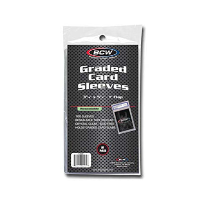 BCW Resealable Graded Card Sleeves | 100 Pack | Universal Fit for PSA, Beckett, SGC & More | Acid-Free Archival Polypropylene | 3¾ x 5½ with 1” Flap - style: 100 Pack