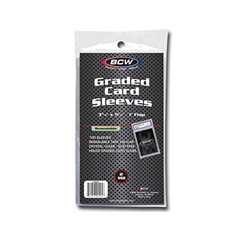 BCW Resealable Graded Card Sleeves | 100 Pack | Universal Fit for PSA, Beckett, SGC & More | Acid-Free Archival Polypropylene | 3¾ x 5½ with 1” Flap - style: 100 Pack
