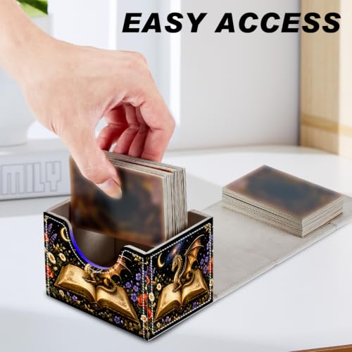Magnetic Closure TCG Deck Box Portable Card Holder Trading Card Deck Box | PU Leather Collectible Card Case Game Trading Card Deck Box Storage Scratch Resistant Lining, Dragon Magic Book Wildflower - color: Dragon Magic Book Wildflower