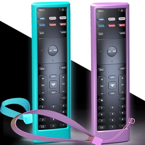 2PACK Case Cover for VIZIO XRT136 / XRT140 Smart TV Remote Control Silicone Skin Sleeve with Lanyard Glow in The Dark Purple Blue - color: Purple and Blue
