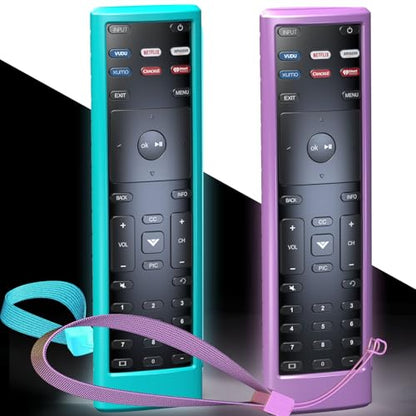 2PACK Case Cover for VIZIO XRT136 / XRT140 Smart TV Remote Control Silicone Skin Sleeve with Lanyard Glow in The Dark Purple Blue - color: Purple and Blue