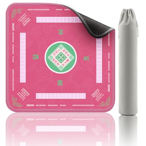 2F22E Mahjong Mat, Noise Reduction Non-Slip Mahjong Mat for Table, 32.4 * 32.4 Inch Mahjong Table Mat for Poker, Board Games Table Mat, Card Games, Tile Games, Dominoes (Pink) - color: Pink