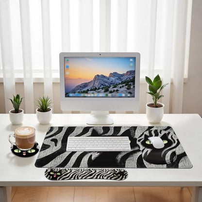Black Cat Desk Mat Set Cartoon Zebra Large Mouse Pad with Wrist Rest 4-in-1 Desk Mat for Desktop Ergonomic Computer Desk Arm Wrist Anti-Slip Computer Ergonomic Mouse Pad Home Office Gaming - color: Black Cat Cartoon Zebra, size: 34.5" x 15.7"