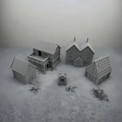 Paintable Tabletop Miniature Little Town Building Terrains - 18mm Scale Dioramas Building Set Scenery with Medieval Architecture Style by HAUTICO (HVillageHouses4-1)