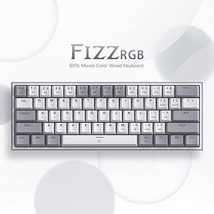 Redragon K617 Fizz 60% Wired RGB Gaming Keyboard, 61 Keys Hot-Swap Compact Mechanical Keyboard w/White and Grey Color Keycaps, Linear Red Switch, Pro Driver/Software Supported - color: Grey