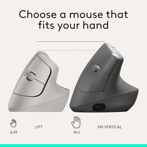 Logitech Lift Vertical Ergonomic Wireless Mouse - Sand | Connect via Bluetooth or included Logi Bolt USB-A receiver, quiet clicks, 4 of 6 buttons customizable, Windows Mac compatible - color: Sand, style: Right-Handed