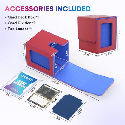 UAONO Card Deck Box for MTG Commander, Fits 100 Double-Sleeved Cards | Independent Commander Display, Magnetic Deck Case for Magic the Gathering TCG, 2 Dividers & 1 Top Loader (Red/Blue) - color: A-Red&Blue
