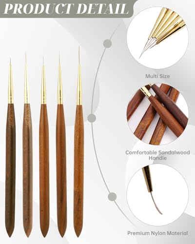 EORTA 5PCS Long Liner Detail Paint Brushes, Sandalwood Handle Fine Line Artist Brushes for Watercolor, Acrylic & Oil – Precision Edge, Outline & Micro Detail Painting (0.6/0.9/1.2/1.5/1.8)