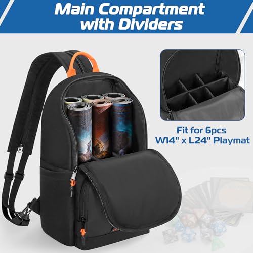 Rexmica Playmat Tube Case Bag Backpack for 6pcs Playmats(W14 x L24) | Shoulder Strap, Dice&Card Pockets, 3 Carrying Ways, Game Play Mat Tube Organizer Container Bag Fits for MTG/TCG Mat