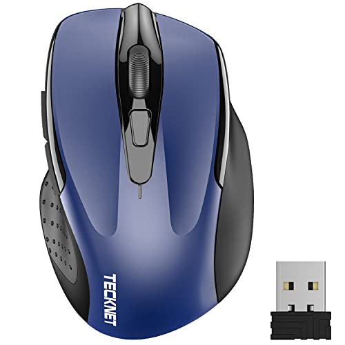 TECKNET Wireless Mouse, 2.4G Ergonomic Computer Mouse, 2600 DPI, Blue | Ergonomic Design with Side Grips, Adjustable DPI, 2-Year Battery, Compact Size, USB-A Plug & Play, Wide OS Compatibility - color: Blue