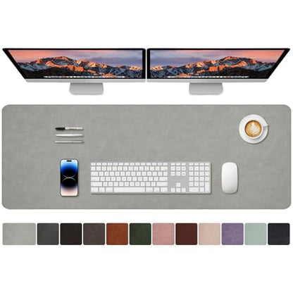 CHEERYGOO Faux Leather Desk Mat - Waterproof Mouse Pad, Non-Slip PU Leather Blotter, Writing Surface for Office and Home 47"x17" XXL Light Grey - color: Light Grey, size: 47" x 17"