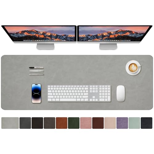 CHEERYGOO Faux Leather Desk Mat - Waterproof Mouse Pad, Non-Slip PU Leather Blotter, Writing Surface for Office and Home 47"x17" XXL Light Grey - color: Light Grey, size: 47" x 17"