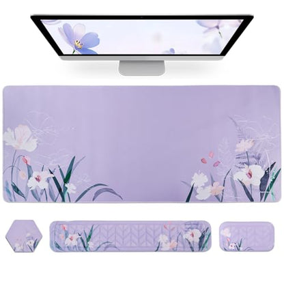 Petmolico 4-in-1 Wrist Rest Set with Desk Pad, Purple Orchid | Non-slip PU base, soft Lycra & memory foam, ergonomic pain relief, great for home/office