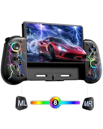 VOYEE Switch Controllers with Hall Effect Joystick & Kickstand, Compatible with Nintendo Switch/OLED, Wireless Pro Controller Ergonomic Grip Joypad with RGB Light, Turbo, Macro, 4 Game Slot Black - color: Black