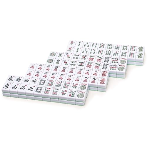 YMI "Jade Horizon" American Mahjong 166 Medium Melamine Tiles-Only Set | 166 engraved white melamine tiles with striped backs. Refined tiles-only set for American Mahjong players who own accessories - color: Jade