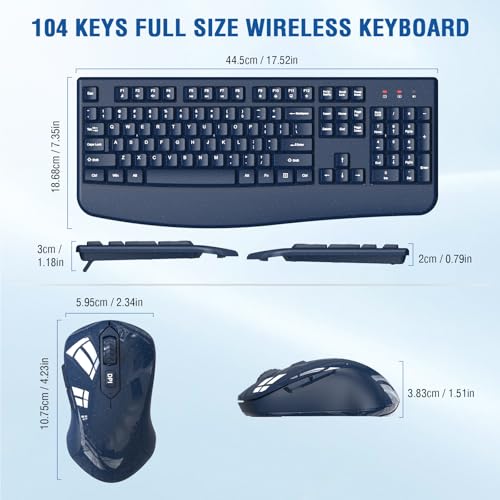 Wireless Keyboard and Mouse Combo, EDJO 2.4G Full-Sized Ergonomic Computer Keyboard with Wrist Rest and 3 Level DPI Adjustable Wireless Mouse for Windows, Mac OS Desktop/Laptop/PC(Galaxy Blue) - color: Galaxy Blue