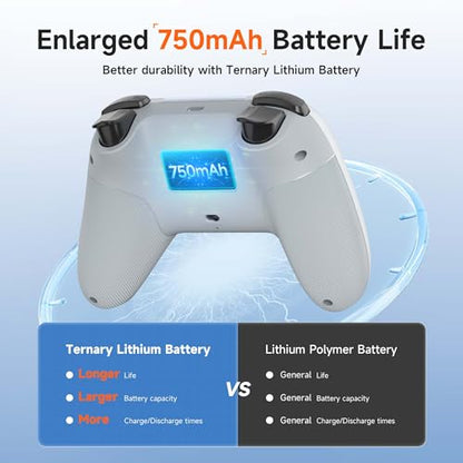 EasySMX X05 Wireless Gaming Controller for PC/Android/Steam Deck-Bluetooth Gamepad with Hall‑Effect Joysticks & Triggers, Turbo Function, Rumble Vibration, RGB Lighting, Comes with Extra Thumb Grips - color: white