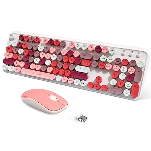 FOPETT 2.4GHz Wireless Keyboard and Mouse Set with Switch Button - Full-Size Keyboard - Compatible for Windows/Laptop/PC/Notebook/Smart TV and More - White Colorful - color: V2030 White Colorful