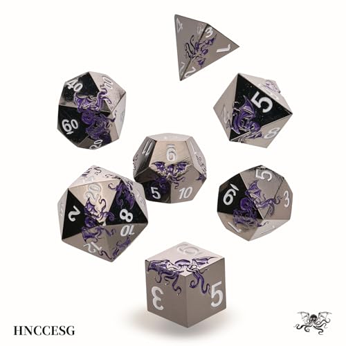 Cthulhu-Inspired Octopus Metal RPG Dice Set,7-Piece,Shadow Purple on Black,Solid Zinc Alloy Plated Finish,Gift for Tabletop Role-Playing Fans (Black Purple) - color: Black Purple