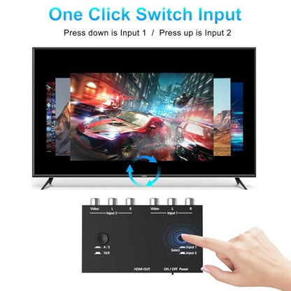 2 Port RCA/AV to HDMI Converter Adapter Support 16:9/4:3 for WII/N64/PS1/PS2/PS3/VHS/VCR/DVD Players etc(2 AV in 1 HDMI Out) - style: 2Port AV to HDMI Converter