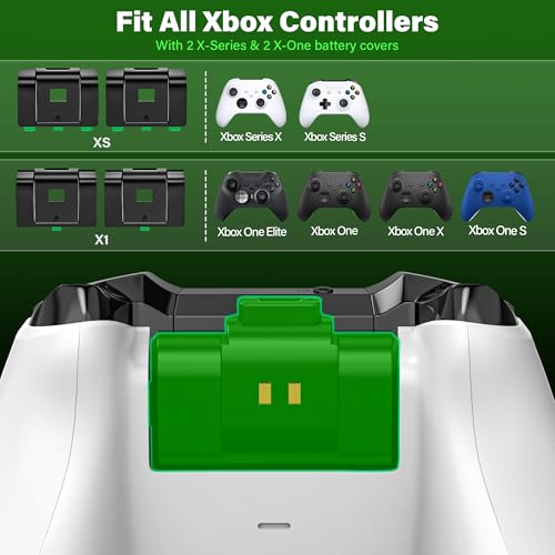 Rechargeable Controller Battery Pack for Xbox,2x4800mWh(2000mAh) Batteries Pack with USB-C Charging Cable for Xbox Series S|X/X-box One S/X/ Elite Remote Play and Charge Kit with 4 Cover(2 Pack) - color: Black