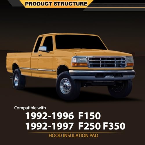 CNNELL Hood Insulation Pad Compatible with Ford F150 1992-1996/Compatible with Ford F250 F350 1992-1997 Truck Under w/ Clips Black - style: 1992-1996 Ford F150