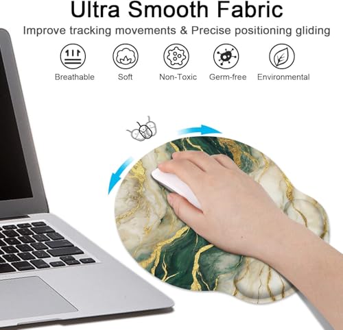 Ergonomic Mouse Pad Set with Wrist Rest, Gold Green Marble | Abstract Non-Slip Rubber Base Wrist Cushion Support and Coasters Mousepad with Wrist Support for Computer Keyboard - color: Gold Green Marble