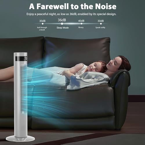 Antarctic Star Tower Fan 85°Oscillating Fan Quiet Cooling 12H Timer Remote Control Bladeless Electric 3 Speeds Wind 3 Modes, 35INCH, WHITE | 85° Oscillating, Quiet Remote Control Bladeless 3 Wind Mode 12H Timer for Bedroom Office - color: White, size: 35