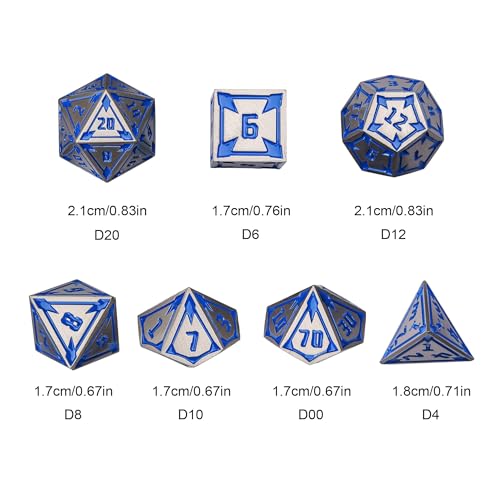 UDIXI Metal DND Dice Set D&D RPG Dice Set for Tabletop Games (Nickle) | 7-Pieces, Lozenge Pattern, Zinc Alloy Material, Gorgeous Gift Case, DM Gift, for Dungeons and Dragons Role Playing Games - color: Nickel